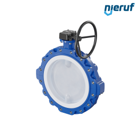 PFA-Butterfly-valve PTFE AK10 DN400 ANSI150 handwheel gearbox FKM insert