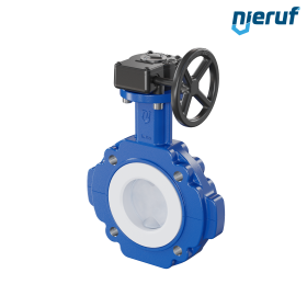 PFA-Butterfly-valve PTFE AK10 DN80 ANSI150 handwheel gearbox FKM insert