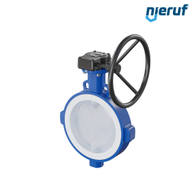 PFA-Butterfly-valve PTFE AK09 DN250 ANSI150 handwheel gearbox FKM insert