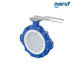 PFA-Absperrklappe PTFE AK10 DN250 ANSI150 Rasthebel Silikon Einlage