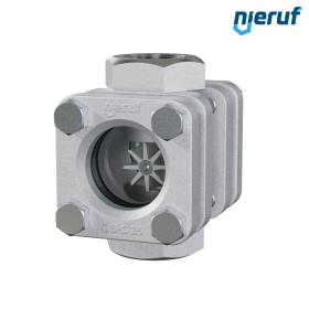 Schauglas G 1 1/2" Zoll Stahlguss 1.0619 40 bar Innengewinde BSP Borosilikatglas Version mit PTFE-Rotor