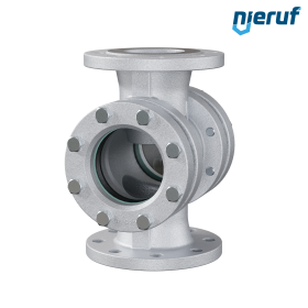 Flansch Schauglas DN100 Stahlguss 1.0619 Flansch PN40 Borosilikatglas Version mit Tropfnase