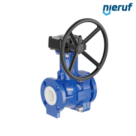 PFA-Flanschkugelhahn FK13 DN40 - 1 1/2" Zoll ANSI 150 aus Sphäroguss mit Handgetriebe