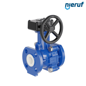 PFA-Flanschkugelhahn FK13 DN25 - 1" Zoll ANSI 150 aus Sphäroguss mit Handgetriebe