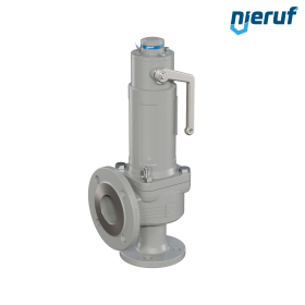 Βαλβίδα ασφαλείας με φλάντζα DN40/DN65 SF06, αεροστεγές κάλυμμα ελατηρίου FKM, με μοχλό αερισμού