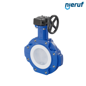 PFA-Butterfly-valve PTFE AK10 DN100 ANSI150 handwheel gearbox silicone insert