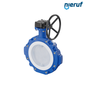 PFA-Butterfly-valve PTFE AK10 DN200 PN10 handwheel gearbox FKM insert