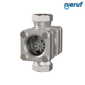 Durchfluss-Schauglas G 2" Zoll Edelstahl 1.4408 40 bar Innengewinde BSP Borosilikatglas Version mit PTFE-Rotor