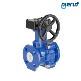 PFA-Flanschkugelhahn FK13 DN20 - 3/4" Zoll ANSI 150 aus Sphäroguss mit Handgetriebe