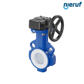 PFA-Butterfly-valve PTFE AK09 DN50 ANSI150 handwheel gearbox FKM insert