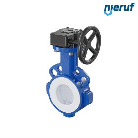 PFA-Butterfly-valve PTFE AK09 DN65 PN10-PN16 handwheel gearbox EPDM insert