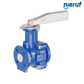 PFA-Flanschkugelhahn FK13 DN15 - 1/2" Zoll ANSI 150 aus Sphäroguss mit Hebelgriff