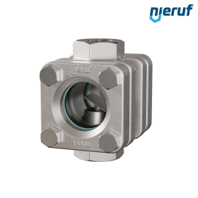 Durchfluss-Schauglas G 3/4" Zoll Edelstahl 1.4408 40 bar Innengewinde BSP Borosilikatglas Version mit Klappe