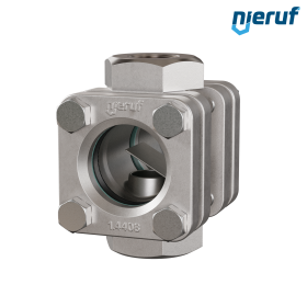 Durchfluss-Schauglas G 1 1/4" Zoll Edelstahl 1.4408 40 bar Innengewinde BSP Borosilikatglas Version mit Klappe