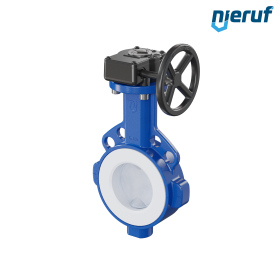 Butterfly-valve PTFE AK09 DN80 ANSI150 handwheel gearbox FKM insert