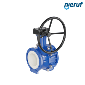 PFA-Flanschkugelhahn FK13 DN150 - 6" Zoll ANSI 150 aus Sphäroguss mit Handgetriebe