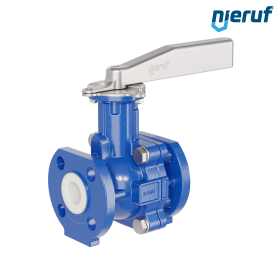 PFA-Flanschkugelhahn FK13 DN25 - 1" Zoll ANSI 150 aus Sphäroguss mit Hebelgriff
