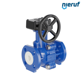 PFA-Flanschkugelhahn FK13 DN20 - 3/4" Zoll PN10/16 aus Sphäroguss mit Handgetriebe
