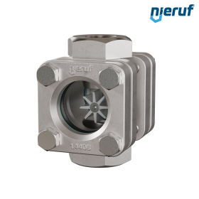 Durchfluss-Schauglas G 1 1/4" Zoll Edelstahl 1.4408 40 bar Innengewinde BSP Borosilikatglas Version mit PTFE-Rotor