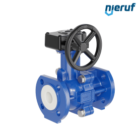 PFA-Flanschkugelhahn FK13 DN25 - 1" Zoll PN10/16 aus Sphäroguss mit Handgetriebe