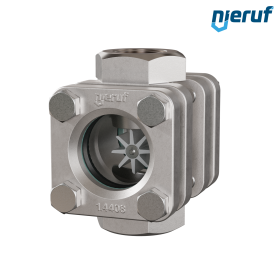 Durchfluss-Schauglas G 1 1/2" Zoll Edelstahl 1.4408 40 bar Innengewinde BSP Borosilikatglas Version mit PTFE-Rotor