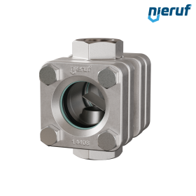 Durchfluss-Schauglas G 1" Zoll Edelstahl 1.4408 40 bar Innengewinde BSP Borosilikatglas Version mit Klappe
