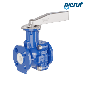 PFA-Flanschkugelhahn FK13 DN20 - 3/4" Zoll ANSI 150 aus Sphäroguss mit Hebelgriff