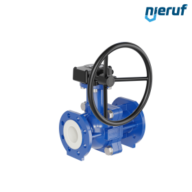 PFA-Flanschkugelhahn FK13 DN65 - 2 1/2" Zoll PN10/16 aus Sphäroguss mit Handgetriebe