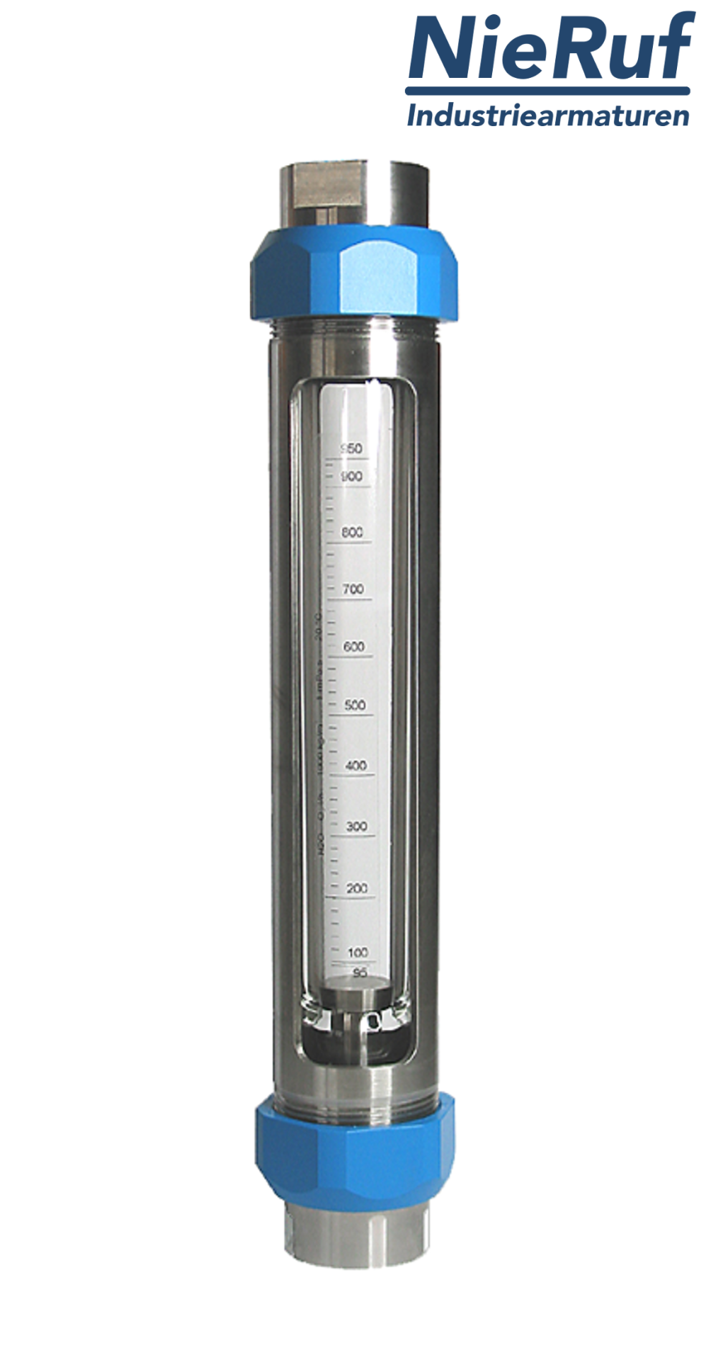 Variable area flowmeter stainless steel + borosilicate 1/2" inch 300.0 - 3000 l/h water EPDM