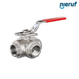 robinet à boisseau sphérique 3 voies DN32 - 1 1/4" pouce GK09 acier inoxydable avec lumière en T
