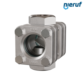 Durchfluss-Schauglas G 1 1/2" Zoll Edelstahl 1.4408 40 bar Innengewinde BSP Borosilikatglas Version mit Klappe