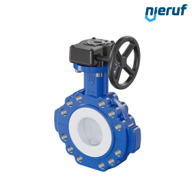 Butterfly-valve PTFE AK10 DN65 PN10-PN16 handwheel gearbox FKM insert