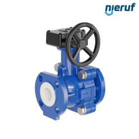 PFA-Flanschkugelhahn FK13 DN32 - 1 1/4" Zoll ANSI 150 aus Sphäroguss mit Handgetriebe